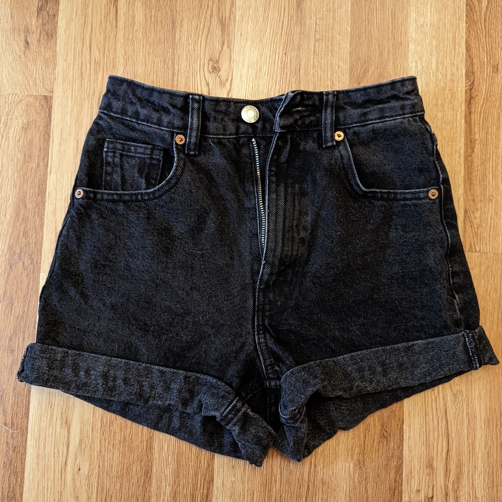 Zara black high waisted mom denim shorts